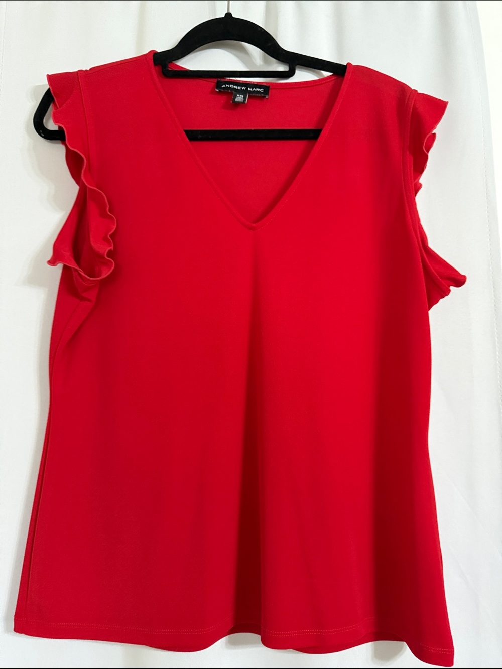 Andrew Marc Bright Red V-Neck Ruffle Sleeve Tank